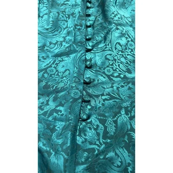 Vintage Victorias Secret Gold Crown Babydoll Chemise Nightie Paisley Green Large